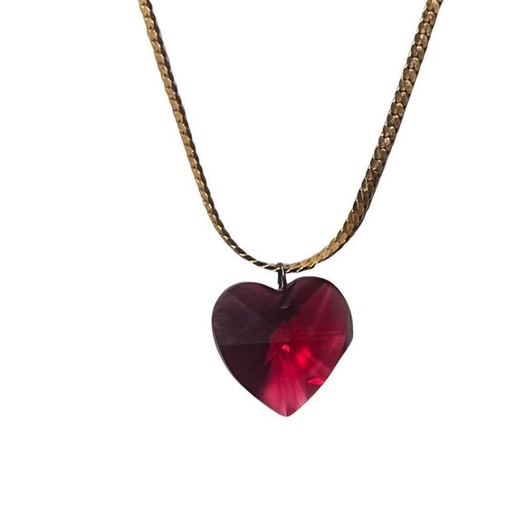 Swarovski 3D Ruby Red  Large Heart Pendant Necklace Gold Plated Women’s - Picture 2 of 8
